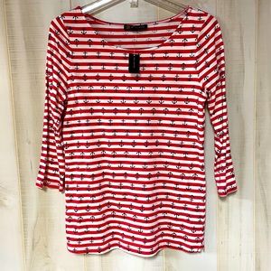 NWT Outback Red Red And White Striped Anchor Patterned Long Sleeve Top Sz M